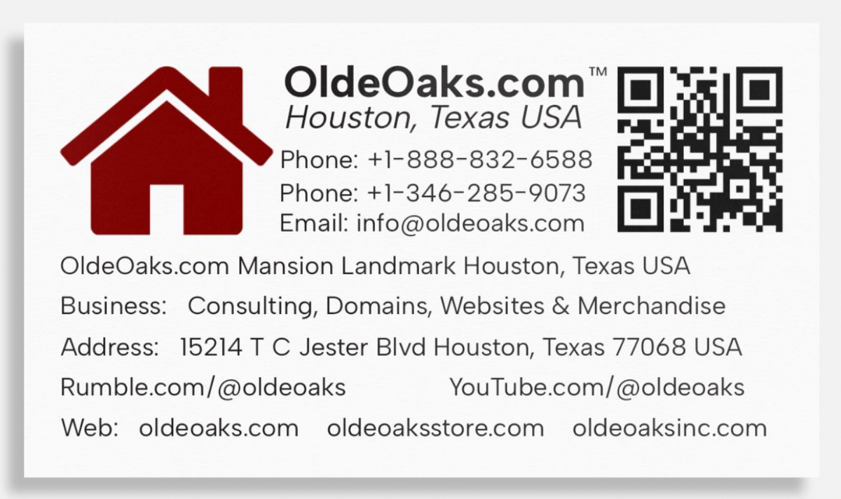  Olde Oaks Business Card of OldeOaks.com Business Card Olde Oaks Business Card Olde Oaks  Inc. Business Card Olde Oaks Business Card Olde Oaks  Inc. Business Card Houston, Texas USA Store Olde Oaks Brick Mansion Business Card OldeOaks.com Business